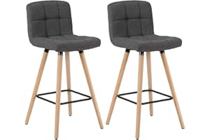 WOLTU 2X Taburete de Bar con Respaldo, Marco de Madera Asiento de Lino Muebles Cocina Taburete Alto para Cocina, Bar, Paquete de 2 Unidades Gris Oscuro