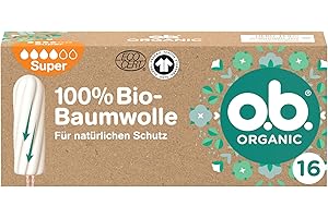 ‎O.B. o.b. Organic Super 16 Stk., Bio Tampons für starke Tage aus 100Prozent Bio-Baumwolle mit geschwungenen Rillen für zuverlässigen und natürlichen Schutz