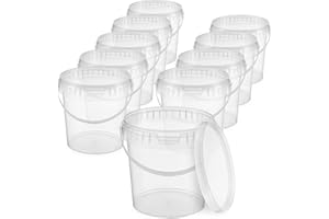 BenBow Eimer mit Deckel 1l transparent - lebensmittelecht, stabil, luftdicht - Plastikeimer mit Henkel - leer, 10x 1 Liter