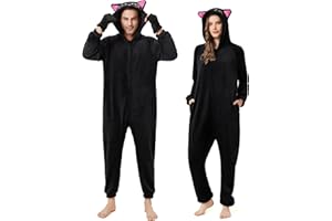 Ezuwail Tier Onesie Damen Unisex Erwachsene Tier Kostüm Pyjama Fleece Flauschig Jumpsuit Damen für Cosplay Halloween Karneval