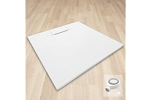 SANIVERRE POLAR Receveur de douche blanc extra-plat antidérapant texture pierre 80 x 80 cm + bonde