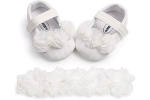 TMEOG Scarpine Prima Infanzia, Scarpe Primi Passi Bimba, Scarpe Neonato con Suole Morbide e Bowknot Bimba Neonata + 1PC Hairban