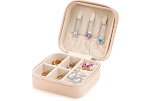 Divani Small Jewelry Box - Mini Leather Jewelry Organizer - Travel Jewelry Case Portable Jewelry Storage Box for Women and Girls Earring Rings Necklace Bracelets Accessories - Pink