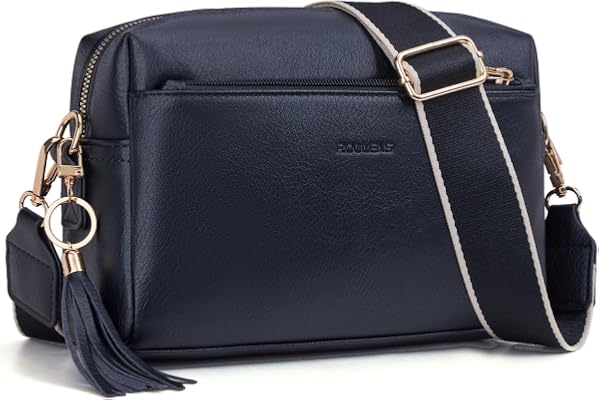 Roulens Petit Sac Bandoulière Femme avec 3 Compartiments Zippés,Sac à Bandoulière Femme en Cuir PU,Sac a Main Femmes Sacoche Femme Bandoulière avec Large Sangle Réglable et Amovible