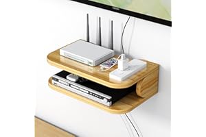 Catekro Pływający regał ścienny z drewna do routera WiFi, nowoczesny regał wiszący z drewna, dekoracja domu, regały do przechowywania do sypialni, salonu