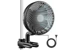 Inoamity Ventilador de cultivo clip - ventilador de cultivo oscilante ajustable con 10 velocidades, Ventilador silencioso para Tienda de Cultivo