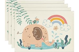 Artoid Mode - Set di 4 tovagliette per bambini, motivo: elefante, arcobaleno, giungla, per feste, cucina, decorazioni, 30 x 45 cm, lavabili