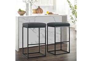 ‎ALPHA HOME ALPHA HOME Bar Stools Set of 2 with Footrest Black 76 cm Bar Stools without Backrest Bar Stools PU Leather Seat Height Bar Chairs Backless Stool with Thick Cushion and Robust Chrome-Plated Metal Frame