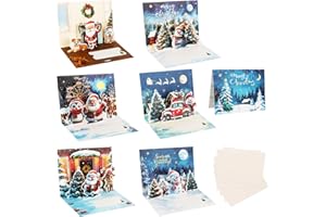 SULOLI 6pcs Cartes de Noël 3D avec Enveloppe，Carte Pop-Up Noël, Carte de Vœux Noel Cartes Pliantes,Remerciement Joyeux Noel