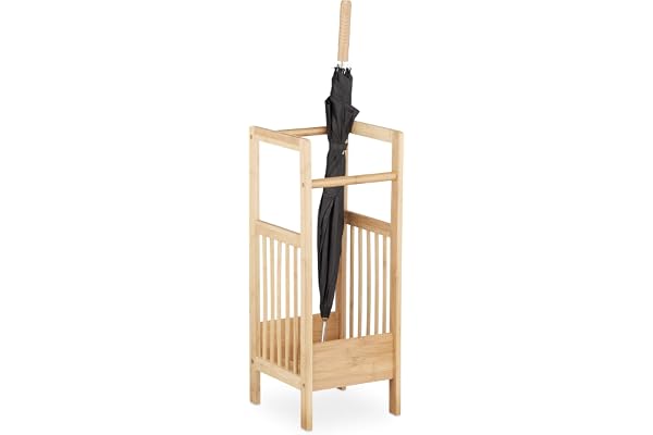 Relaxdays paraplyställ i bambu, fyrkantigt, 2 handtag, natur