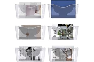 Senhoglb 6 Pack Hanging Wall File Folder Holder, Plastic A4 Wall Mounted Document Holder, Wall Pocket File Holder For Magazine and Envelopes, Vertical Clear Mail Organiser