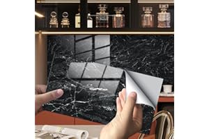 HORIWE Marble Tile Stickers for Bathroom Kitchen Backsplash Waterproof Oil Proof DIY Self Adhesive New PVC Wall Stickers Home Decor 12x6 Inches 16pc (Black Marble Pattern, 30x15cm(12"x6") - 16PCS)