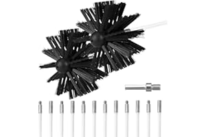 LINKSTYLE 15 Pièces Nettoyage Cheminée, 12 Tiges Nylon Flexibles 2 Têtes Brosse Synthétiques 1 Connecteur Perceuse, Kit Brosse Cheminée Pour Le Nettoyage Des Conduits D'évacuation Du Conduit Cheminée