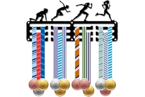 CREATCABIN Porta Medaglie Atletica e Campo Espositore Medaglie Cornice Parete Atletica Corridore Sport Nastri Gara Supporto Appeso Piccoli Ganci Parete Corsa Corridori Maratona Atleta Medaglia 29x13cm