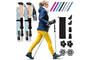 HIGH STREAM GEAR Walking Sticks for WOMEN - 14.5” Foldable Hiking Poles for Backpacking, Exercising and Traveling, Set of 2 Aluminum Nordic Collapsible Trekking Poles