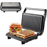BEPER P101TOS003 Compact Electric Grill, Non-stick Plate, Toaster, Sandwiches, Meat, Vegetables - Self-Adjusting Plates, Ther
