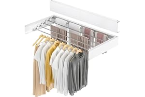 GROWNEER 80 cm x 40 cm x 10cm Wall Mounted Clothes Airer Retractable Foldaway Laundry Clothes Drying Rack 30kg Capacity With 5 Rods for Indoor Outdoor Saving Space (White)