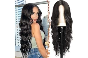 ‎BARSDAR BARSDAR Lange Wellig Schwarz Perücke, 66cm Natürliche Mittelscheitel Synthetische Haar Replacement für Frauen Tägliche Party Halloween (Natürliche Schwarz)