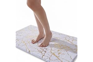 QJHOMO Tapis de bain antidérapant lavable - Blanc - Tapis décoratif doré - Accessoire de salle de bain de luxe - En microfibre douce et absorbante - Pour salle de bain - 60 x 120 cm