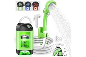 AUTOPkio Portable Outdoor Shower, Upgraded Camp Shower with Pump & 4500mAh Rechargeable Battery IPX7 Waterproof for Camping, Hiking, Car Washing, Pet Cleaning (Green)