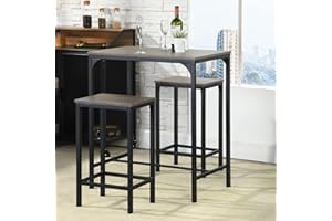 H.J WeDoo Dining Table and Chairs Set of 2, Breakfast Bar Table and Stools Set, Dining Room Set, Kitchen Table Set, Saving Design for Small Dining Room | Vintage Brown & Black Legs