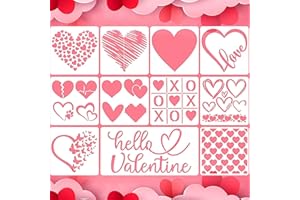 WOFEU 11 Pieces Valentine Drawing Painting Templates,Love Heart Stencils Reusable Plastic Template Stencils for Valentines Painting DIY Craft Decoration Supplies（7.87x7.87 Inch）