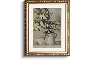 HUARCEY Canvas Pictures with Gold Frame, Vintage Wall Pictures, Classic Wall Decoration, Living Room, Bedroom, Bathroom, Kitchen, Farmhouse Room Decoration, Aesthetic, Lemon Flower Painting, 33 x 40