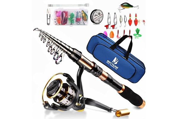 BNTTEAM Télescopique Ensemble de Canne à pêche Portable et Moulinet en Fibre de Carbone Pointe,Kits de Sac de Transport de Ligne de leurres de pêche