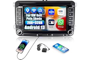 CAMECHO 2+32G Android 13 Radio de Coche GPS con Pantalla Táctil 7 Pulgadas para VW Golf Skoda Seat,Radio 2 DIN con Bluetooth Manos Libres FM Enlaces Espejo Mandos Volante+Canbus