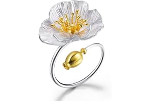 Springlight ✦ Muttertagsgeschenke für Mama S925 Sterling Silber Ring Blühende Mohnblume Ringe öffnen Ringe Frauen Handmade Schmuck Geschenke für Frauen, Muttertag Geschenk.