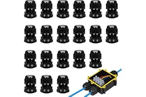 MUSIOOK M20 Cable Glands 20PCS, Waterproof M20 Cable Gland Black Connectors, IP68 Nylon Electrical Glands for 6–12mm Wires, Black Threaded Wire Connector Kit with Locknuts for Outdoor Electrical Use