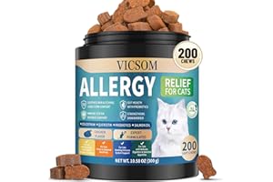 VICSOM 200 Natural Cat Allergy Support Chews, Itchy Skin Comfort Chews for Skin & Coat with Chicken Liver Powder Package, Salmon Oil, Colostrum for All Breeds Cat, Fish Oil for Cats - Chicken Flavor