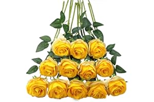 Tifuly Lot de 12 Roses Artificielles, Deco Fausses Fleurs en Soie avec Tige Simple de 19,68 Pouces, Fleur Réaliste pour Fête Jardin en Famille Hôtel Décoration de Mariage, Décor Floral
