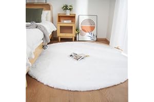 ‎GHOUSE Ghouse Teppich Rund 150x150 cm Weiß Flauschig Weich Wohnzimmer Schlafzimmer Dekoration rutschfest Kurzflor Teppich Waschbarer Carpet