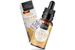 ‎VITAL HARVEST Vital Harvest® Premium Vitamin D3 K2 Tropfen 1000 IE 50ml | Hochdosiertes D3 & K2 MK-7 | Veganes Vitamin D3 + Vitamin K2 MK7, laborgeprüft in Deutschland hergestellt - ohne Zusatzstoffe
