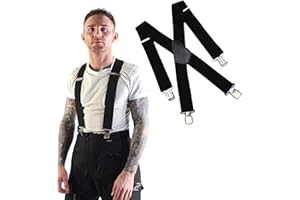 VIPER HEAVY DUTY STRONG MENS BRACES ELASTICATED CROC CLIPS STRETCH BIKER GENERAL USE ONE SIZE (Black)