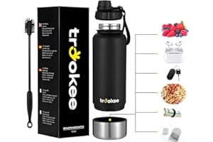 trookee® - Botella Agua Acero Inoxidable 1 Litro, Doble Capa y Base Extraible, Sin BPA - Termo Café, Té, Botella Termica - 12h. Bebida Caliente y 24h. Fría - Botella Agua Gimnasio, Oficina, Mascotas