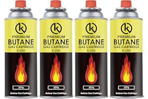 KROWN - Pack de Cartuchos K-250 de Gas Butano 227g para Hornillos Quemadores, Cartucho de Gas para Camping K-250, Bombonas para Sopletes (4 Unidades)