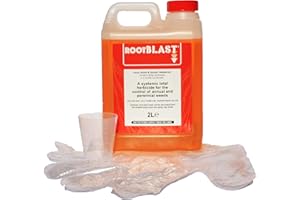Rootblast Home & Garden Glyphosate Weedkiller | Commercial Strength Weed Killer | Treats up to 3332 sq.m | 2 x 1 Litre Bottle + Complimentary Measuring Cup & Gloves, White