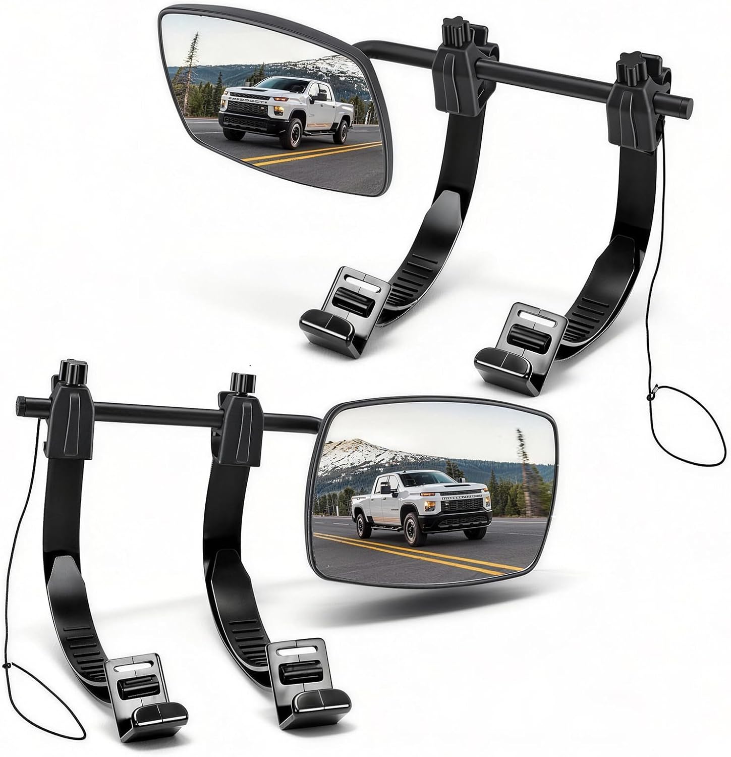 Universal Caravan Towing Mirrors Pair - Adjustable Wing Mirror Extensions with Clamps & Straps for Cars, 4x4s, Motorhomes - Eliminate Blind Spots (Style A)