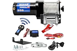Husar Winch Cabrestante eléctrico 12V, 3000 lbs 1360 kg, cable de 10 metros de largo, muy fuerte, control inalámbrico, freno automático, kit de montaje - ideal para quads y ATVs/UTVs