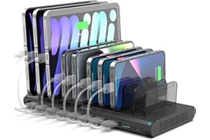 Alxum 120W USB C Tablet Charging Station for Multiple Devices-2*QC 3.0 Fast Charge, 7*USB A& 1*Type C Ports, Organizer for Moblie Phone, Kindle, iPad, Tablet and more Black