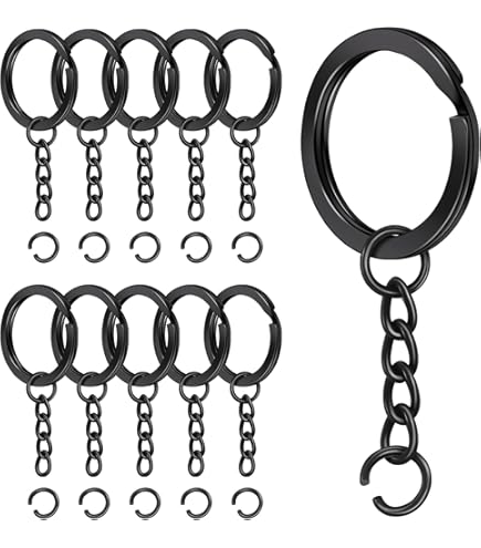 30 Stück Schlüsselringe 25mm Mit Ketten - Silberfarben Für DIY Schlüsselanhänger