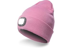 INHDBOX Czapka z daszkiem LED, czapka z dzianiny z ładowanym światłem USB, oświetlenie i migające rodzaje ostrzeżeń, 8 diod LED, łatwa instalacja, z przodu, z tyłu, czapka z dzianiny, uniseks, Rosa,