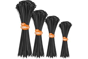 DUNSOO 400 Piezas Bridas Plastico 100/150/200/300mm para Cables Profesionales,Bridas Negras para Cables Para Oficina,Hogar,Exteriores