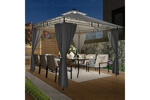 Homall Gazebo da Giardino 3x3x2,7m con Illuminazione a LED, Telo Impermeabile e con Protezione Solare, Struttura in Metallo con Piedi Stabili, Gazebo per 4-6 Persone per Esterno Terrazzo, Grigio