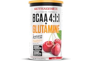 Nutragenics BCAA 4 1 1 + Glutamine - BCAA Glutamine - BCAA Glutamine - BCAA 4 1 1 en poudre et glutamine aromatisée - 500 g (cerise)