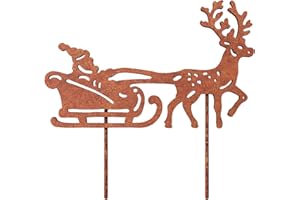 ‎VERDOBA VERDOBA Weihnachtsmann mit Schlitten Gartenstecker - Rost Deko Weihnachten - Weihnachtsmann mit Rentierschlitten mit Rostpatina - schöner Roststecker Weihnachten für Garten, Balkon & Terrasse