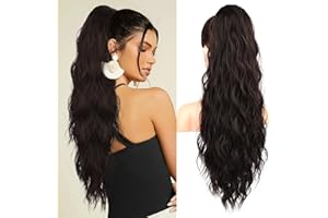 Brikabia Ponytail Extension, 66cm Lange Zopf Pferdeschwanz Haarverlängerung Beach Gewellt Natürliches Clip in Pferdeschwanz Haarteil Kunsthaar für Damen, Schwarz Braun