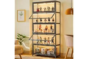SCRIBORA Display Cabinet with Acrylic Glass Door, 5 Tier Curio Display Case, Collectibles Toy Organizers Rack & Display Shelf, Kids Bookcase for Bedroom, Reading Nook, Toddler's Room (Grey folding door)